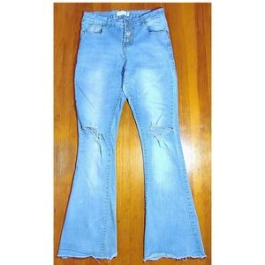 Celebrity Ace Girls Light Wash Distressed Flare Jeans‎ Button Fly Size 7 28 boho
